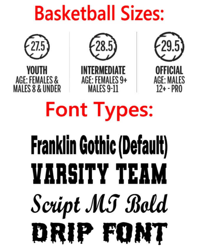 Basketball Sizes and Custom Text Font Types