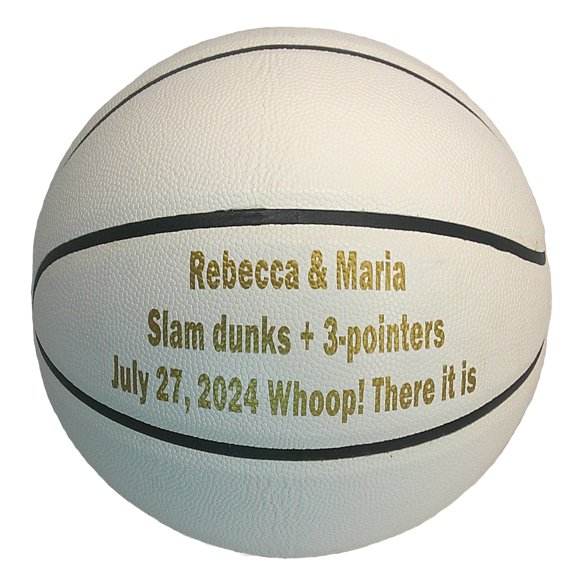 Custom All White No Brand Basketball with Gold Text