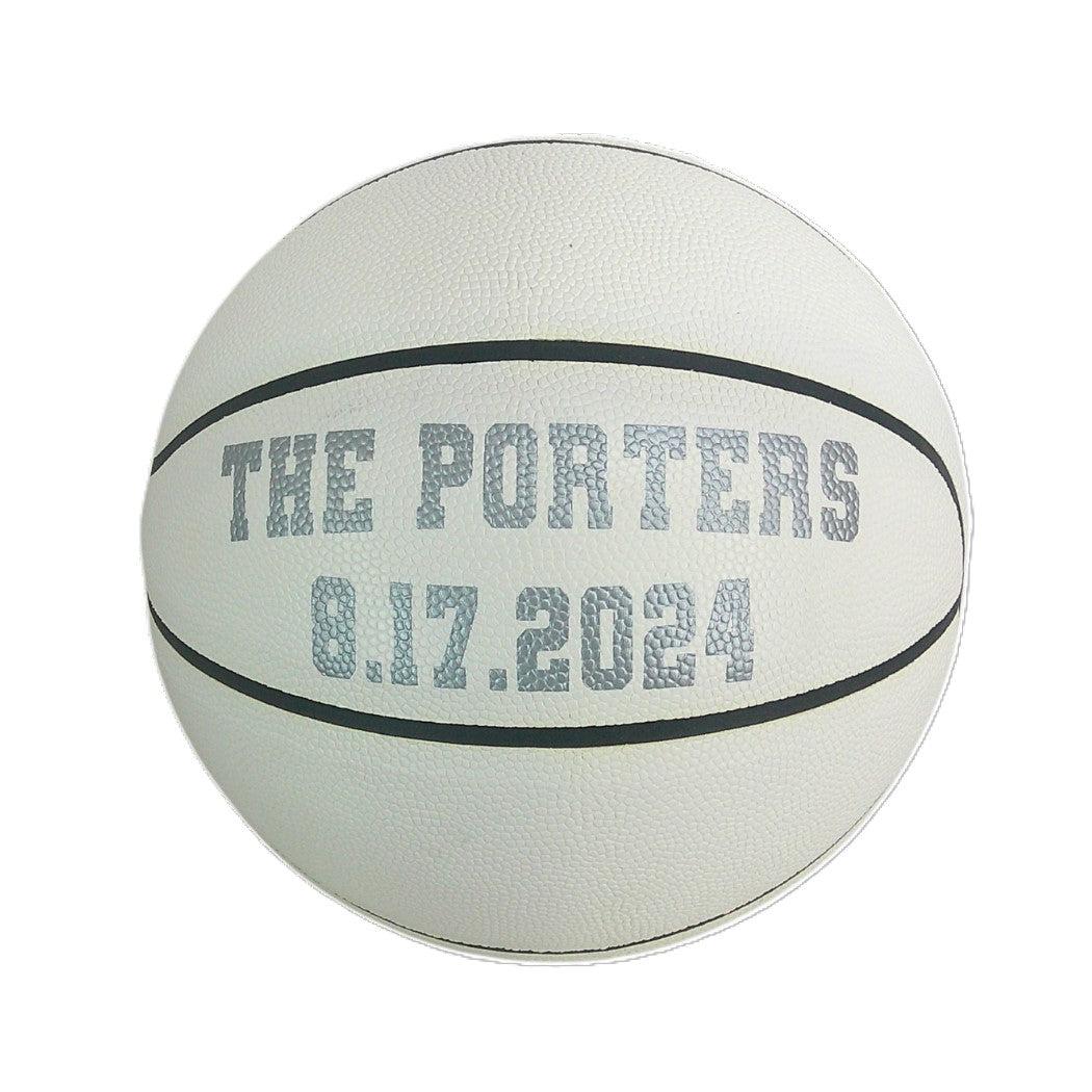 Custom All White No Brand Basketball with Silver Text