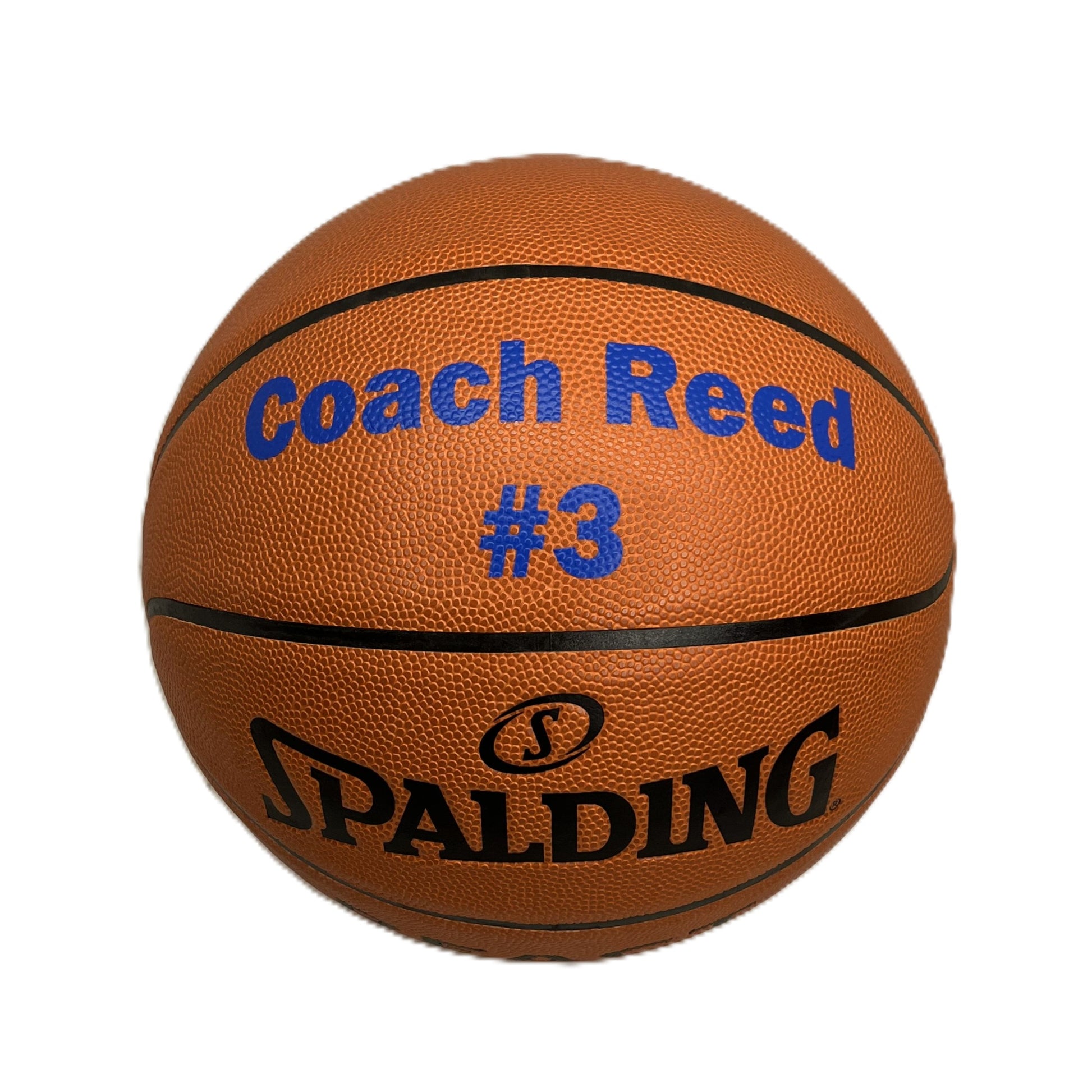 Custom Spalding Basketball Gift with Blue Text and Jersey Number