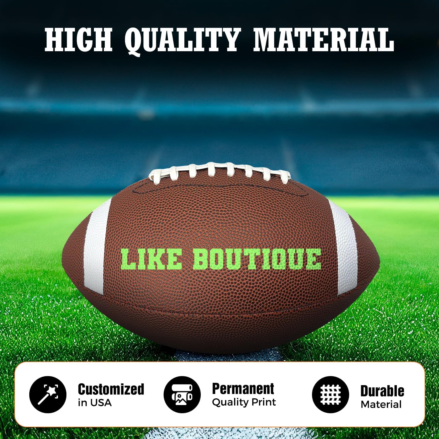 Customized Football with Stripes, Blank Non-branded Official Size Personalized with Grass Background