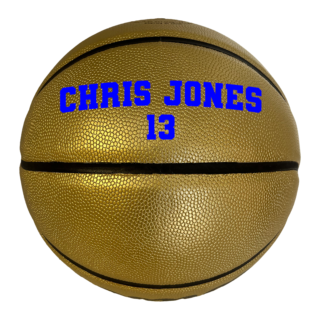 Customized Gold Basketball with Blue Text
