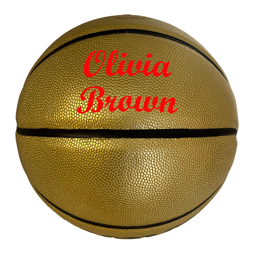 Customized Gold Basketball with Red Text