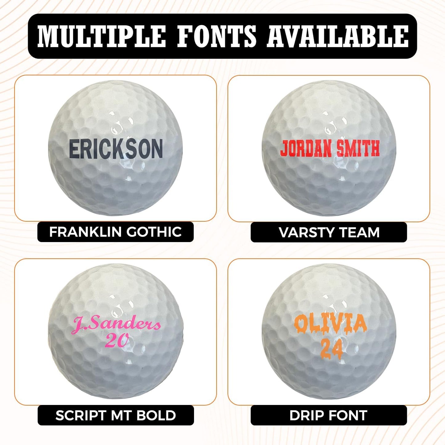 Customized Golf Balls Three Pack with Multiple Font Options