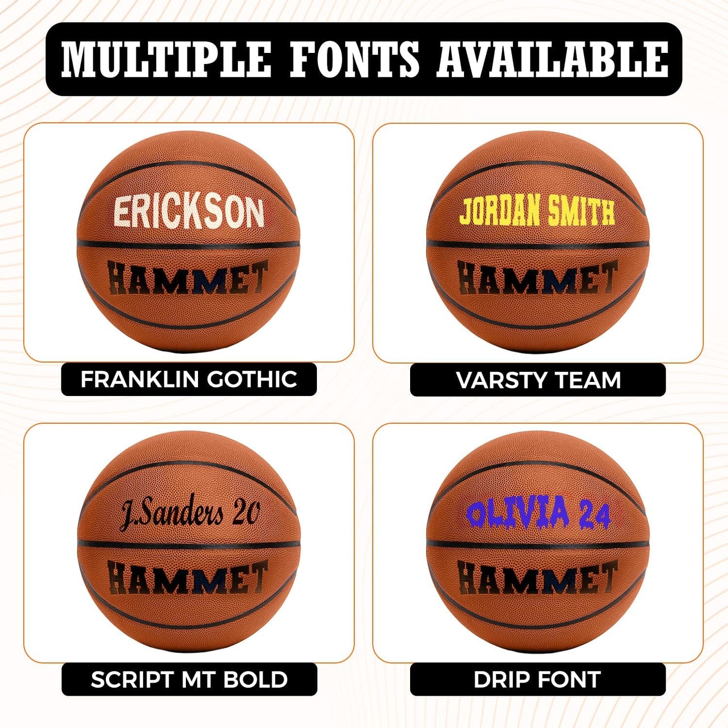 Customized Personalized Indoor Outdoor Basketball with Multiple Font Options