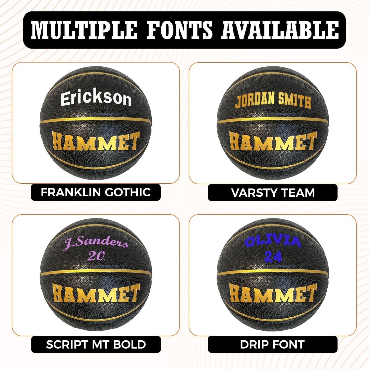 Customized Black and Gold Basketball with Multiple Font Options