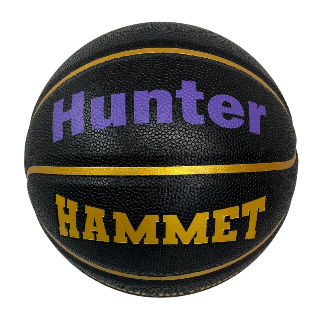 Customized Hammet Black and Gold Basketball Purple Text