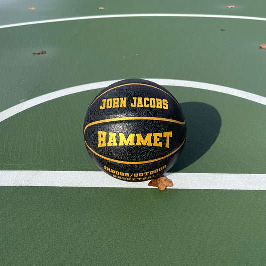 Customized Hammet Black and Gold Basketball with Gold Text