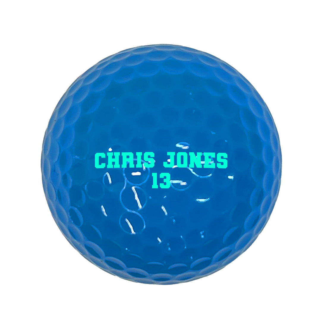 Customized Personalized Blue Golf Ball 12 Pack Varsity Team Font