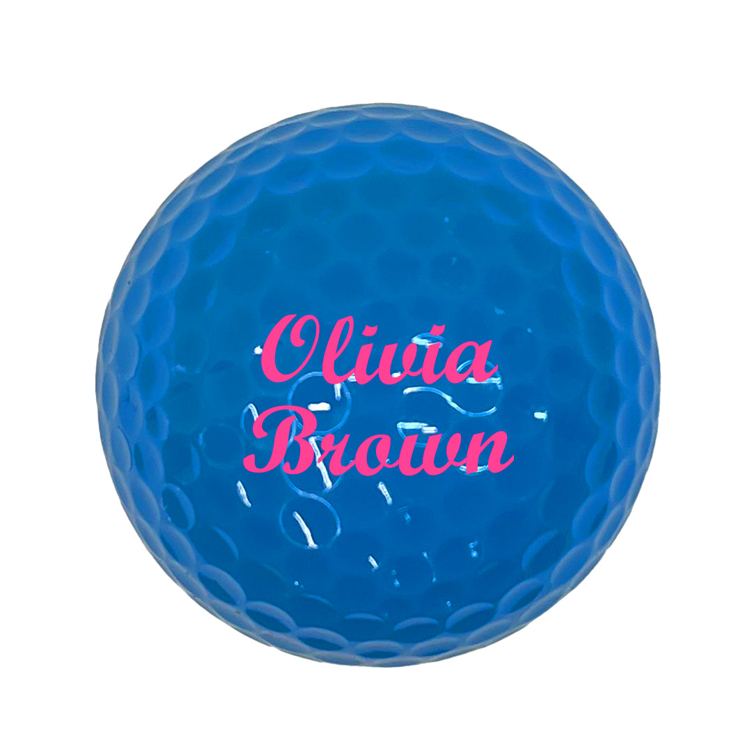 Customized Personalized Blue Golf Ball 12 Pack Script MT Bold Pink