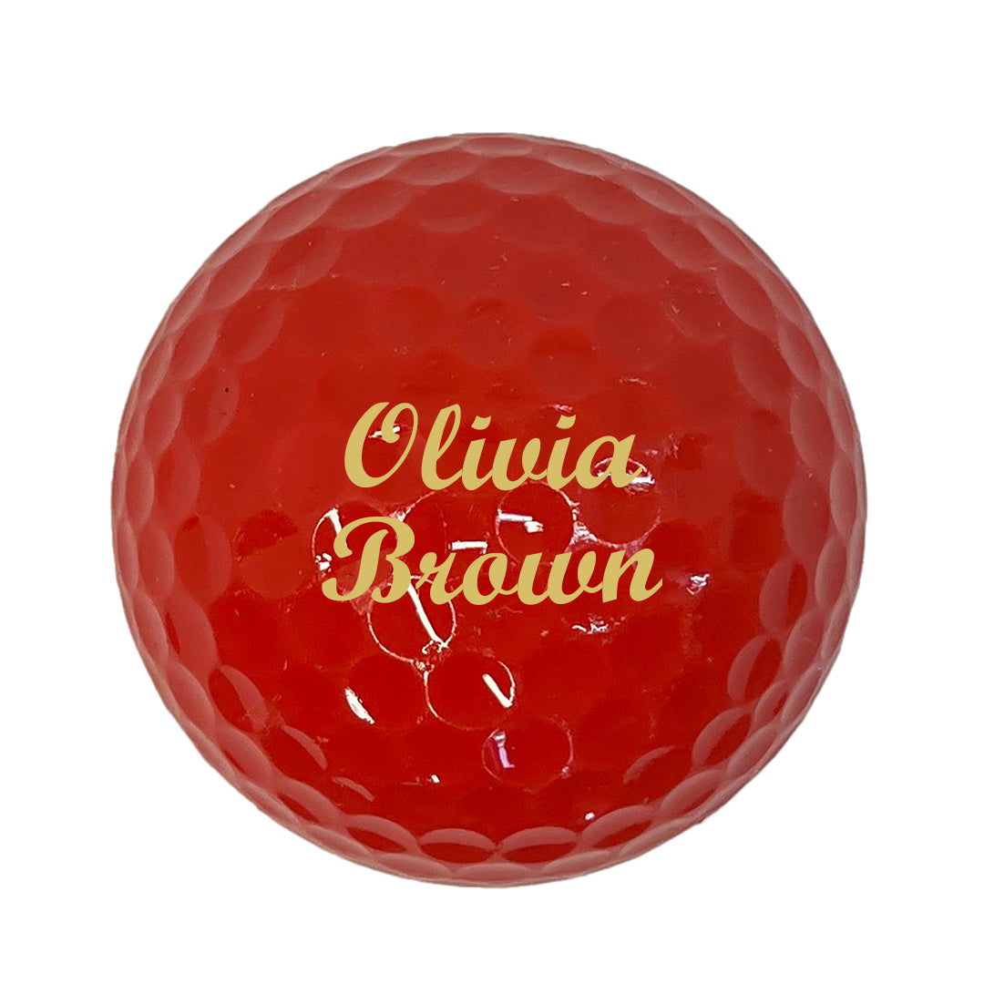 Customized Personalized Red Golf Balls 3 pack Gold in 2 lines script MT bold 2 lines