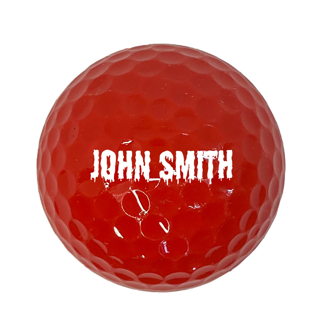 Customized Personalized Red Golf Balls 3 pack Dript font in white