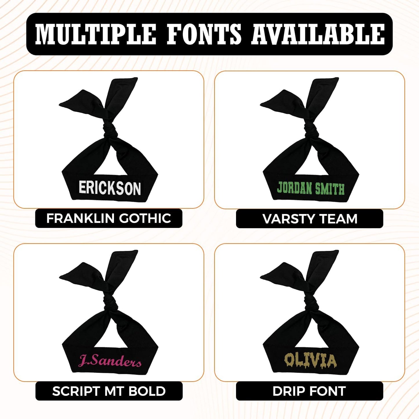 Customized Sports Tie Headband in Multiple Font Options