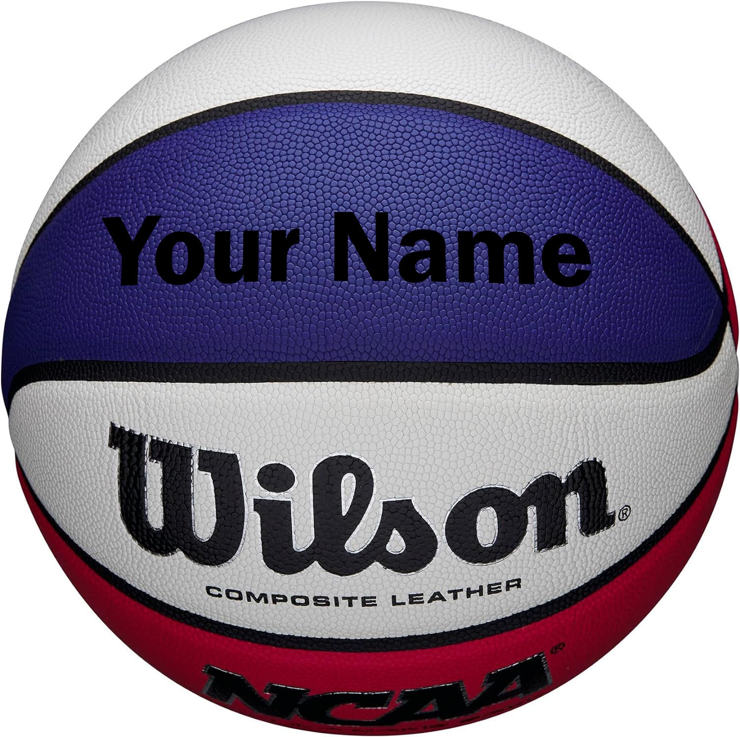 Customized Wilson Red White and Blue Basketball with Black Text