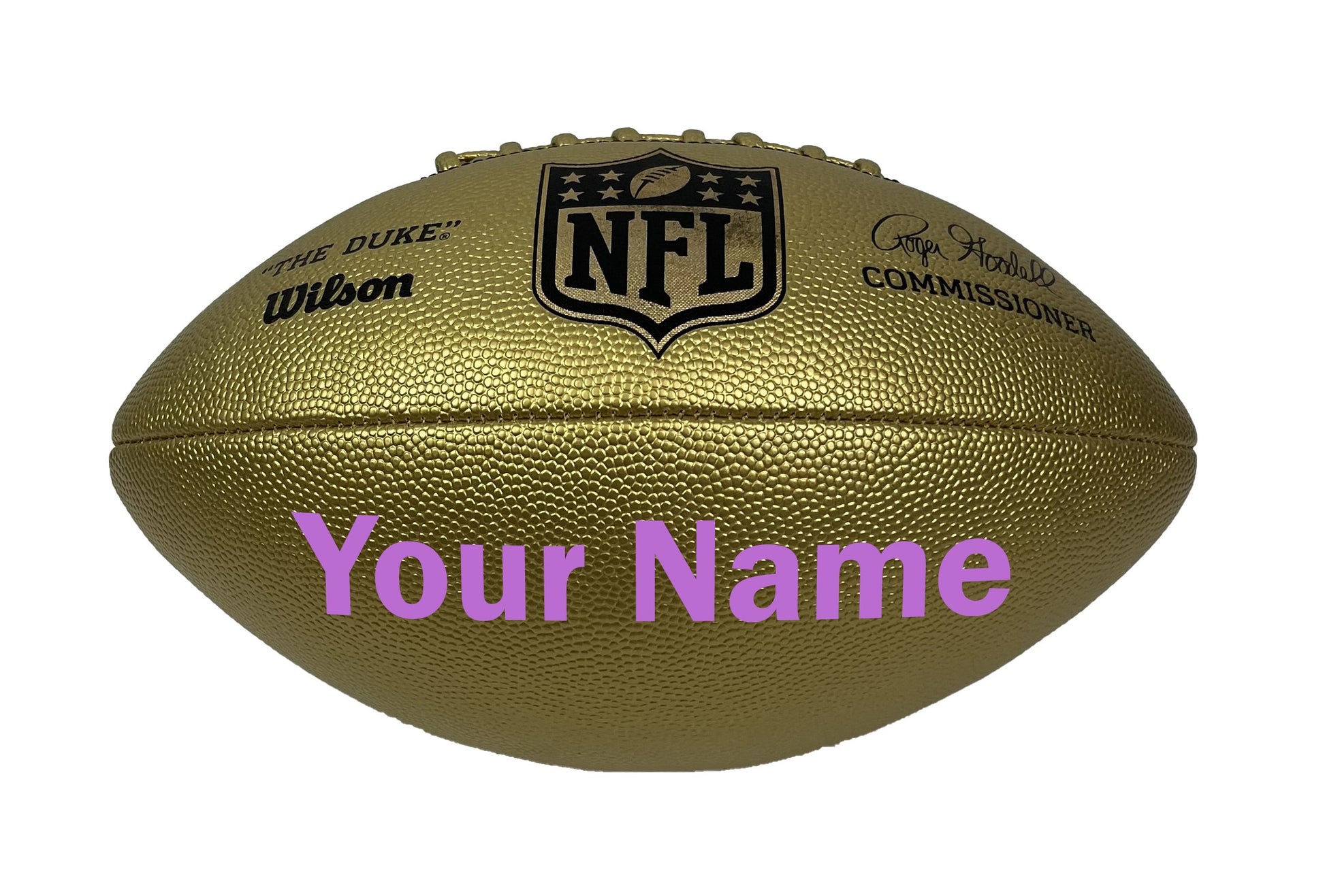 Customized Wilson NFL Gold Football with Purple Text