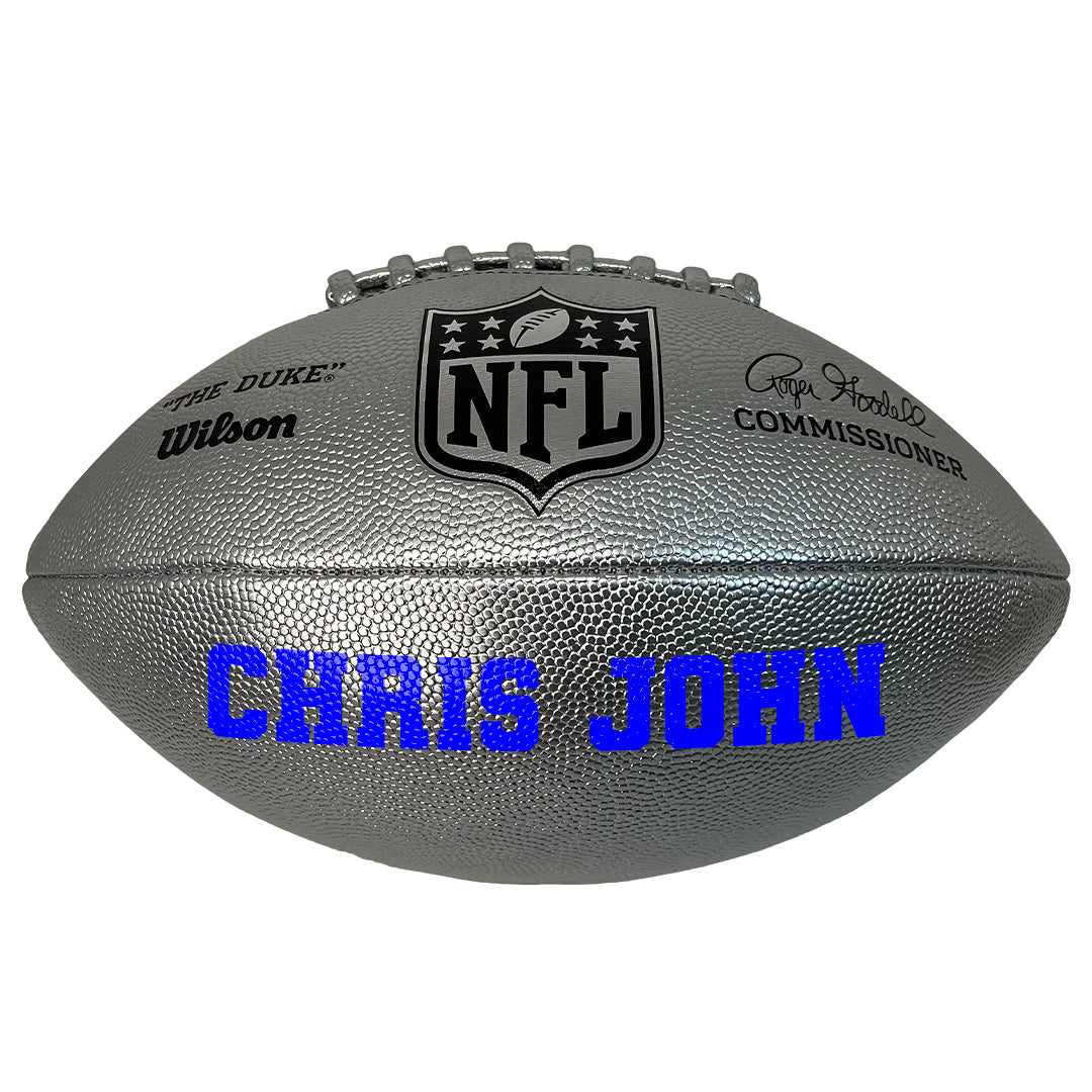 Customized Wilson NFL Silver Duke Replica Football Blue Text