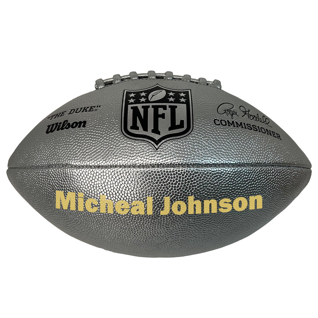 Customized Wilson NFL Silver Duke Replica Football Gold Text