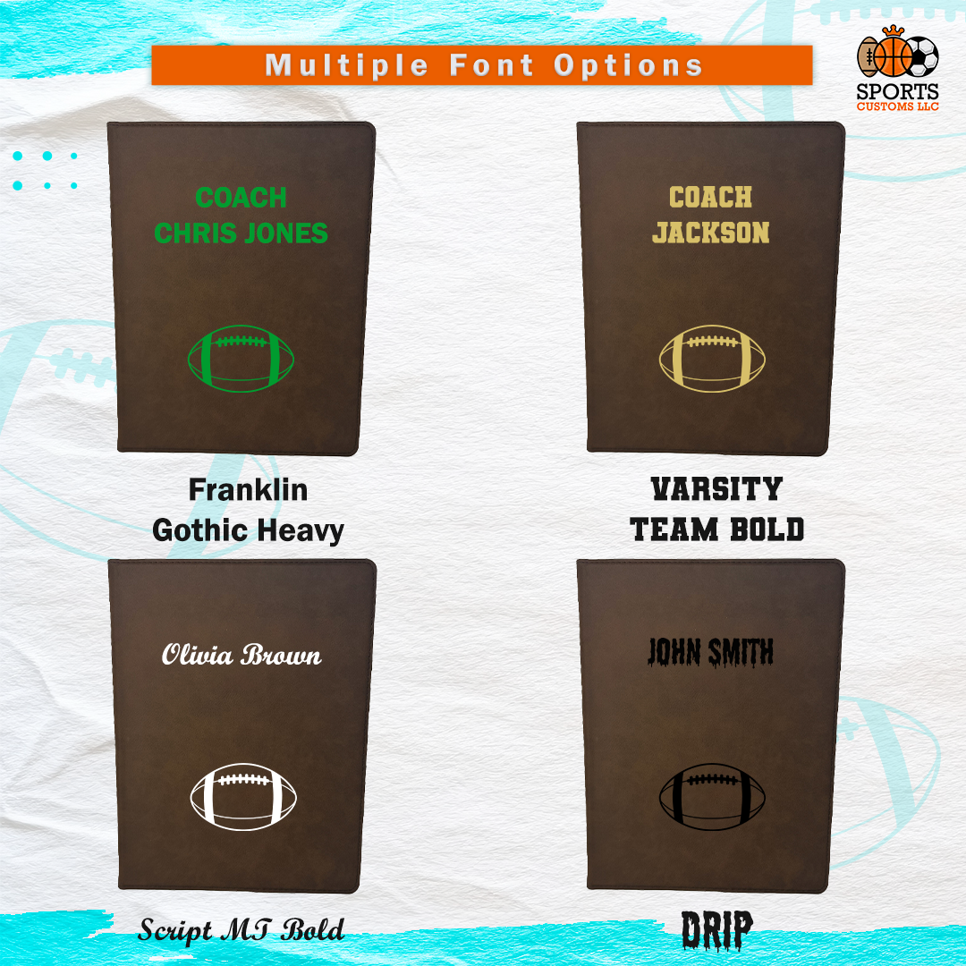 Customized Football Padfolio, Personalized Football Multiple Font Options