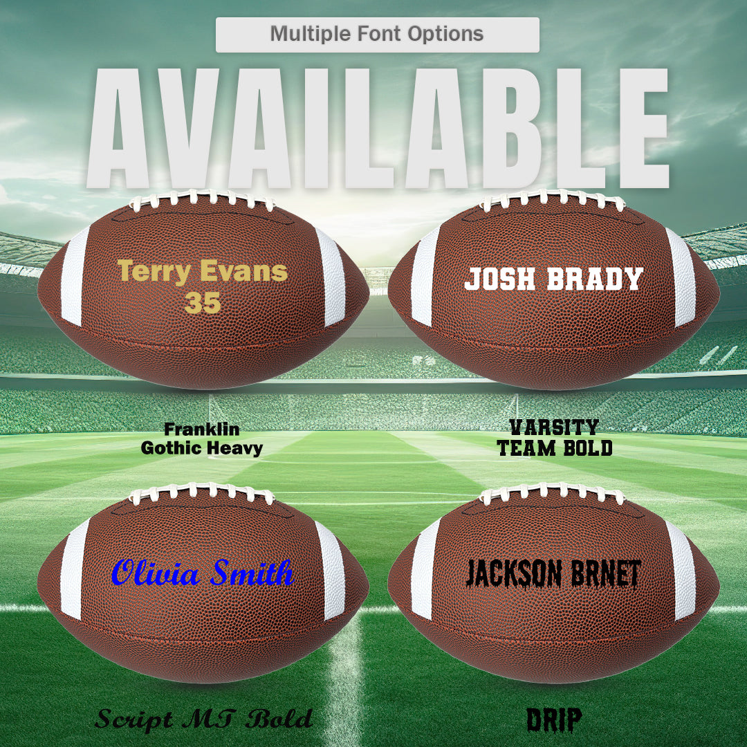 Customized Football with Stripes, Blank Non-branded Official Size Multiple Font Options