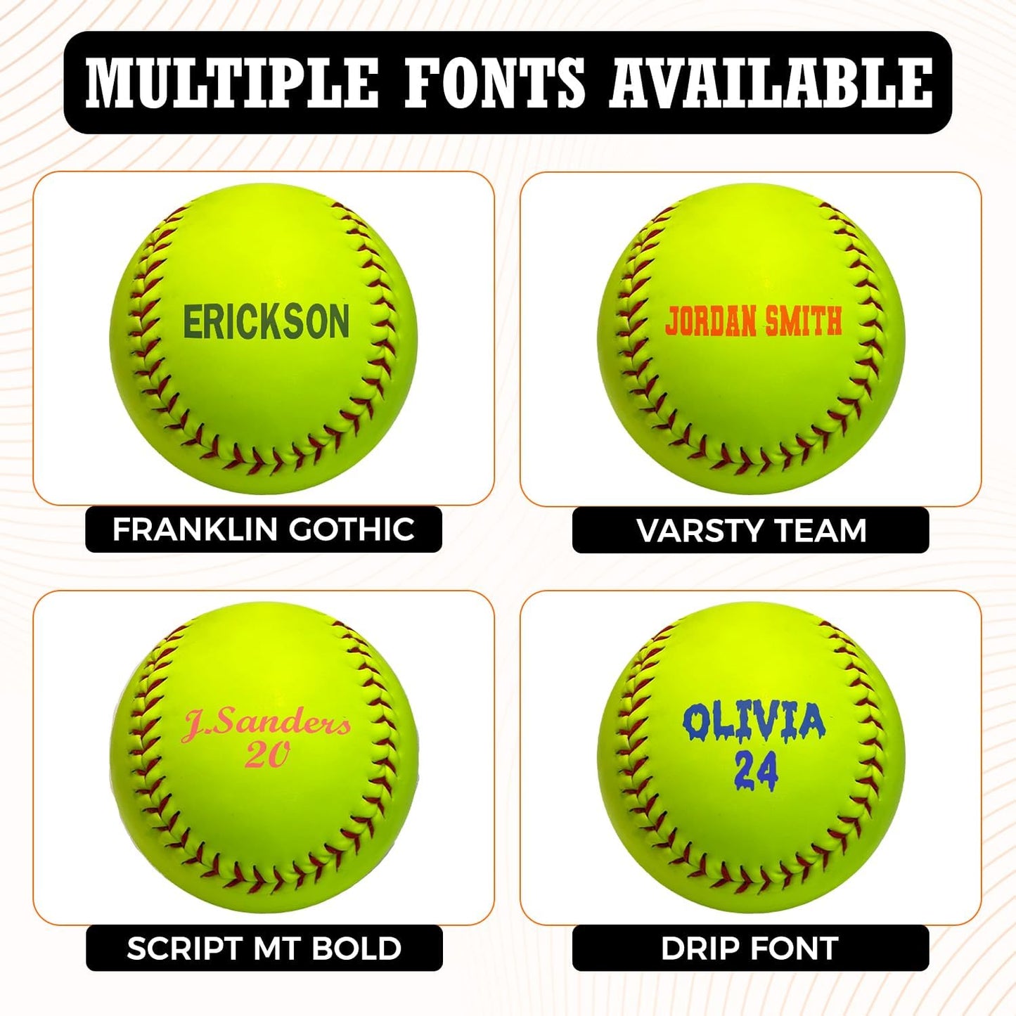 Personalized Softball Customized with Multiple Font Options
