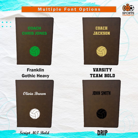 Customized Volleyball Padfolio, Volleyball Multiple Font Options