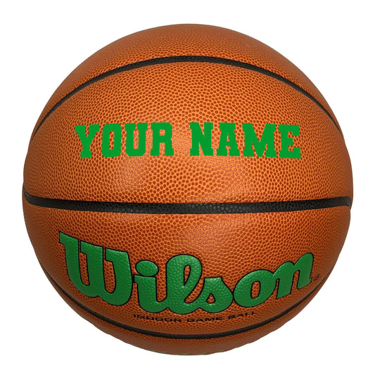 Customized Wilson Evolution Green Basketball with Green Text