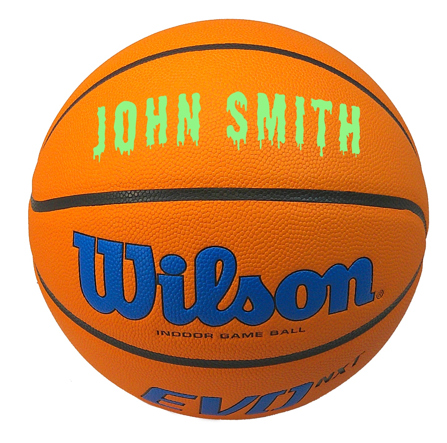 Customized Wilson NCAA EVO NXT Basketball Blue with Green Text