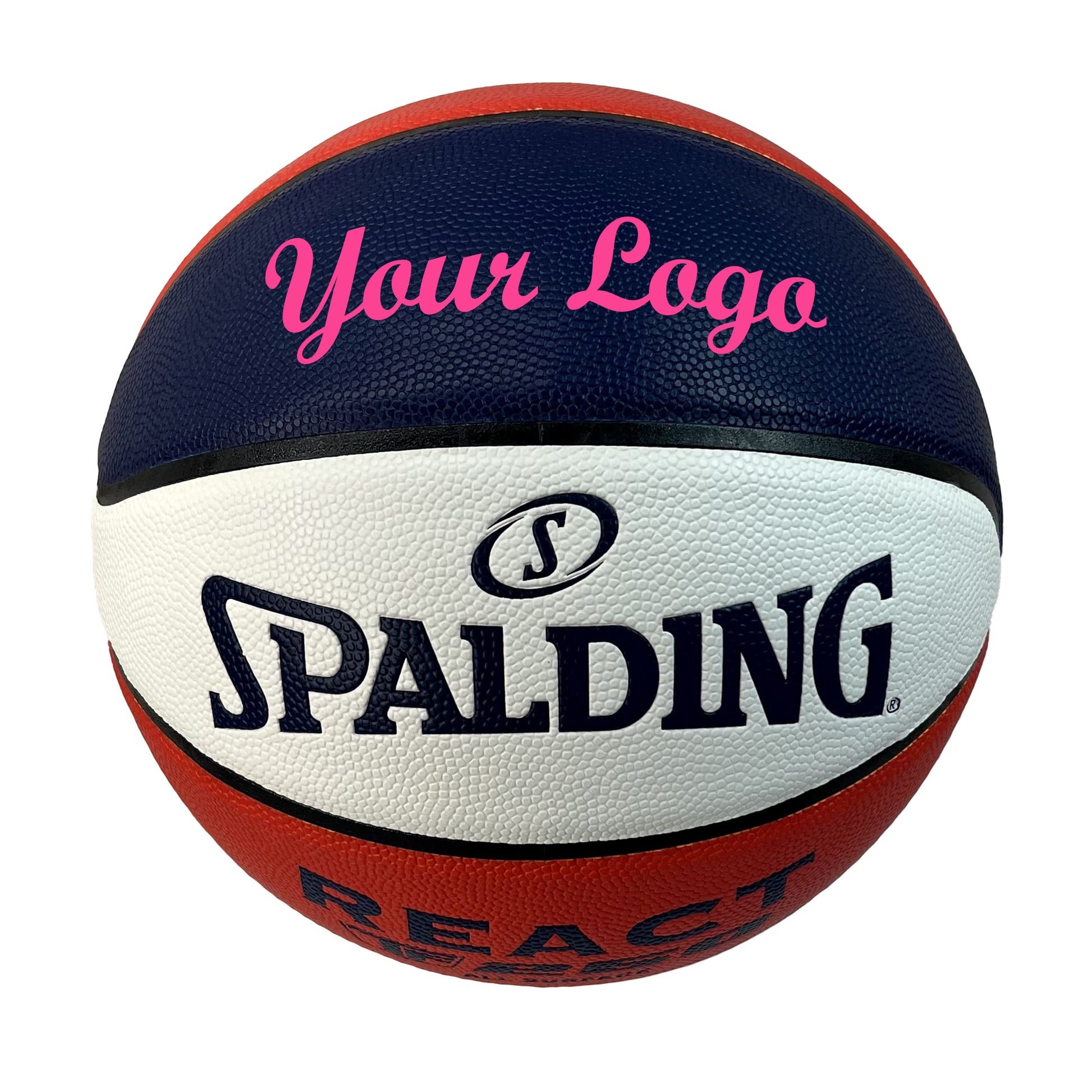 Spalding Red White and Blue TF250 Basketball with Pink Text