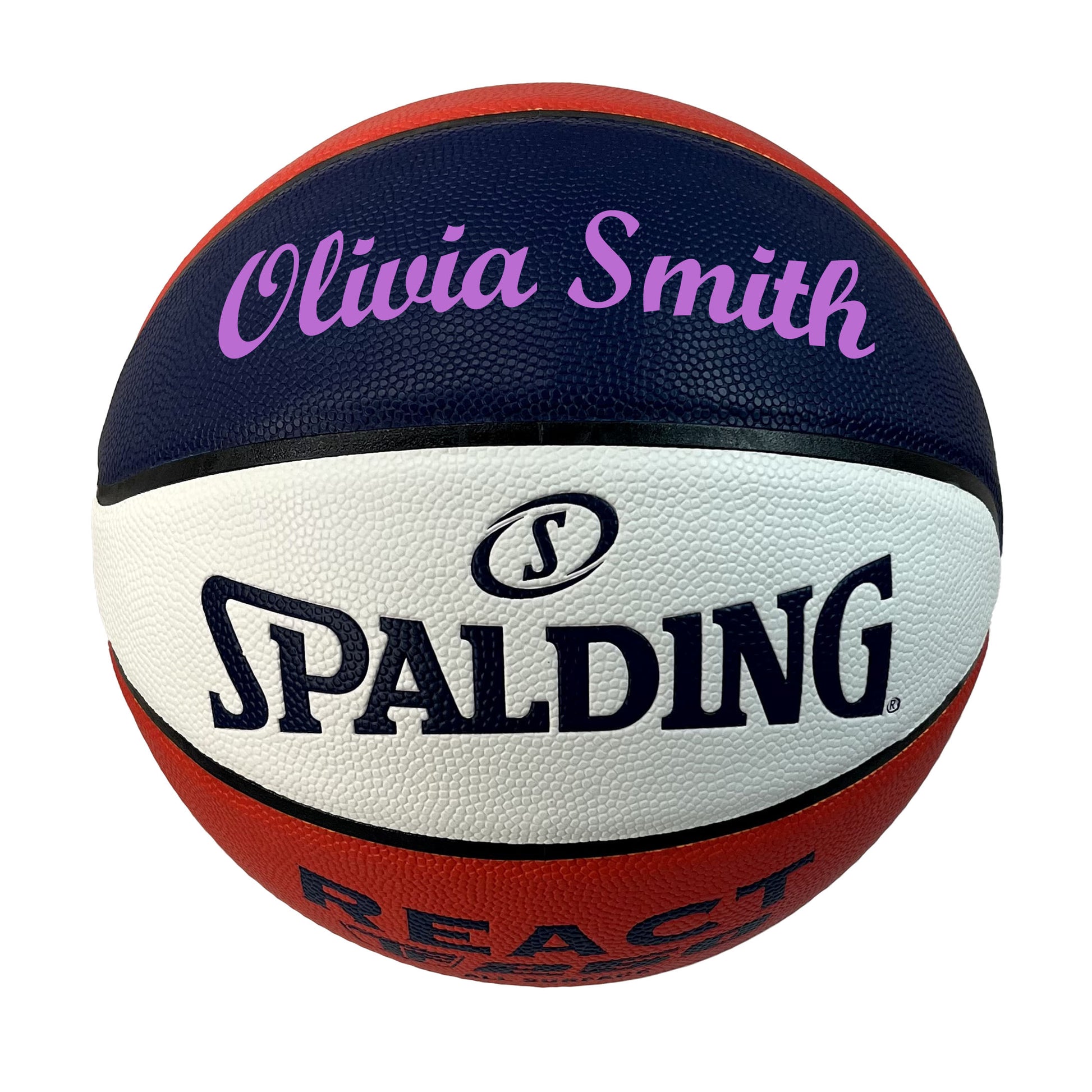 Spalding Red White and Blue TF250 Basketball with Purple Text