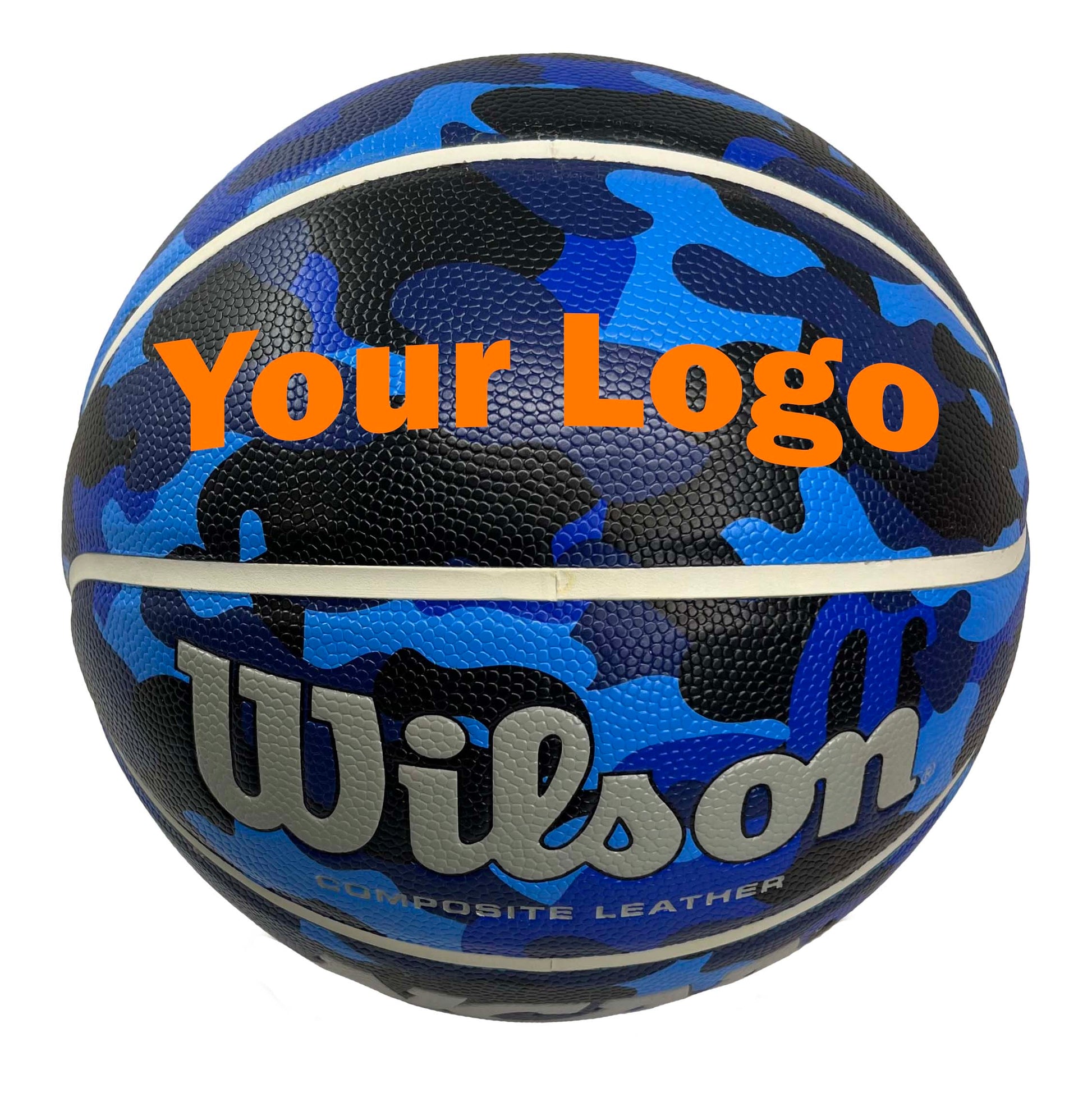Customized Wilson Blue Camo NCAA Legend Basketball Your Logo Mock Up.