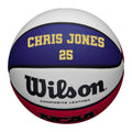 Load image into Gallery viewer, Customized Wilson Red White and Blue Basketball with Gold Text
