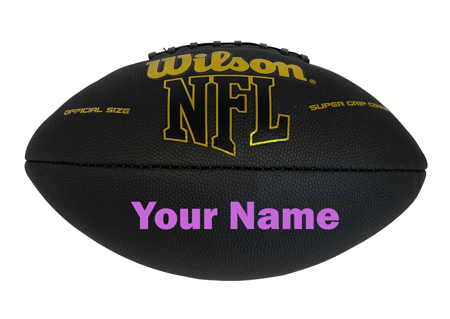 Customized Wilson Black and Gold Football with Purple Text