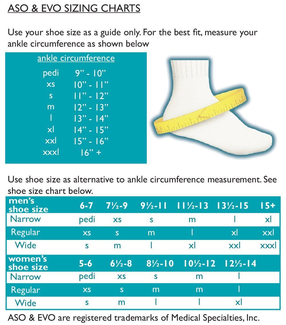 Basketball ASO Ankle Brace Size Chart