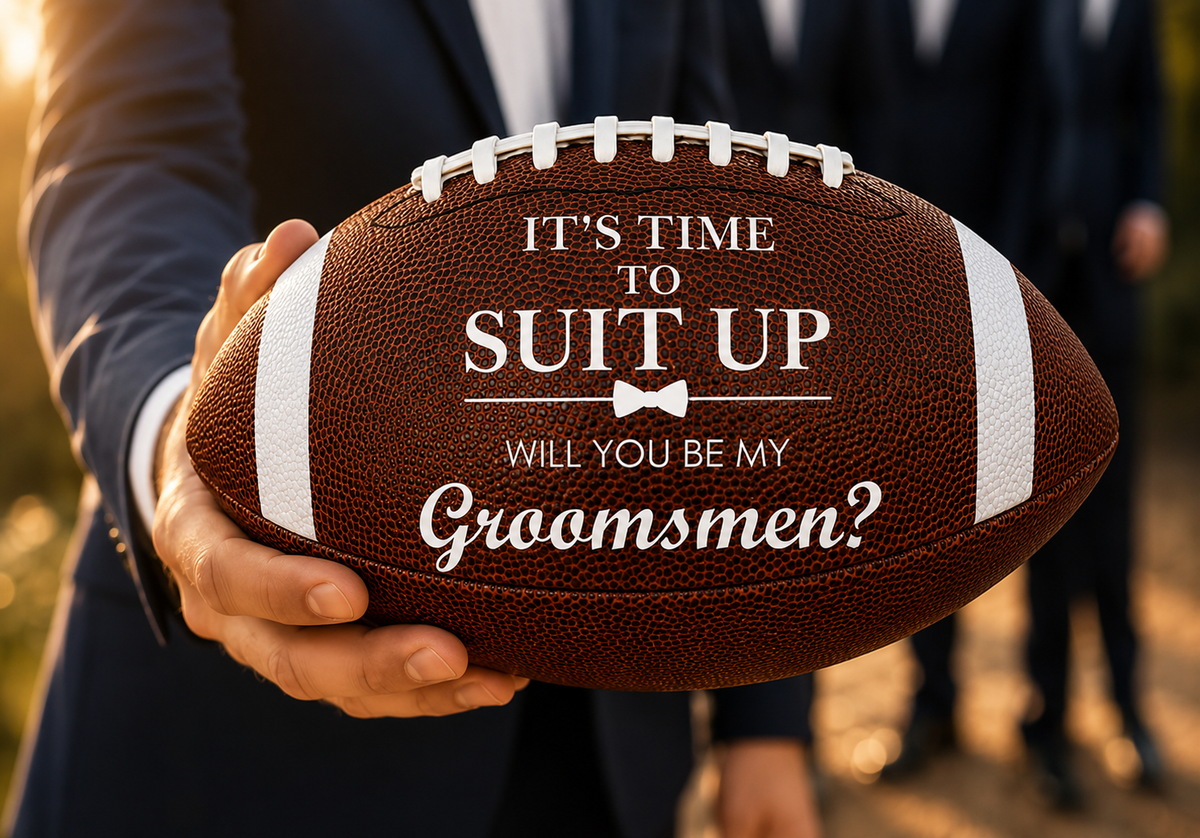 Customized football featuring "Will You Be My Groomsman?" and "Will You Be My Best Man?" Perfect Gift for Wedding Event