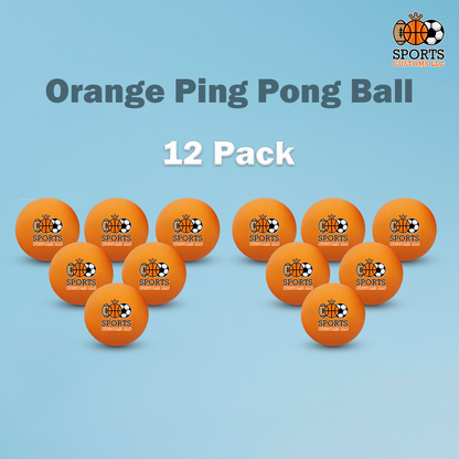 12-pack of orange ping pong balls with a brand logo on a blue background
