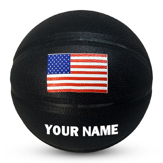 Personalized All Black Basketball with USA Flag Customized with Your Name