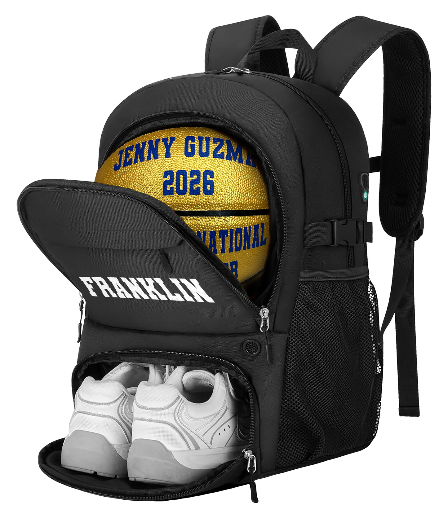 Personalized BasketballBlackBagBackpackGoldBasketballA