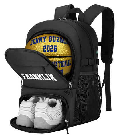 Personalized BasketballBlackBagBackpackGoldBasketballA