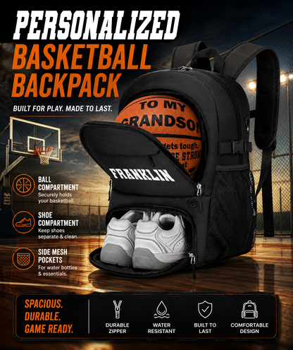 Personalized Basketball Backpack Orange Basketball Perfect for Basketball players