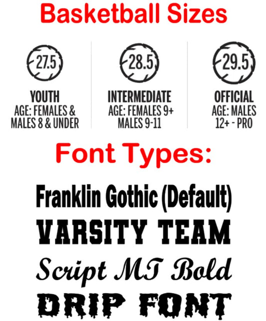 Basketball sizes and custom font types