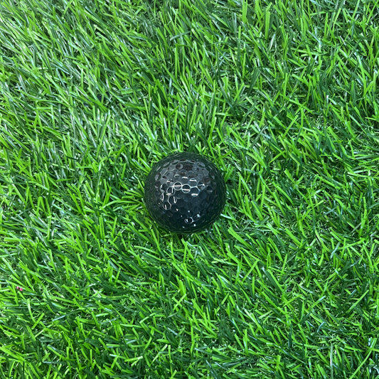 black golf ball blank on a grass background 