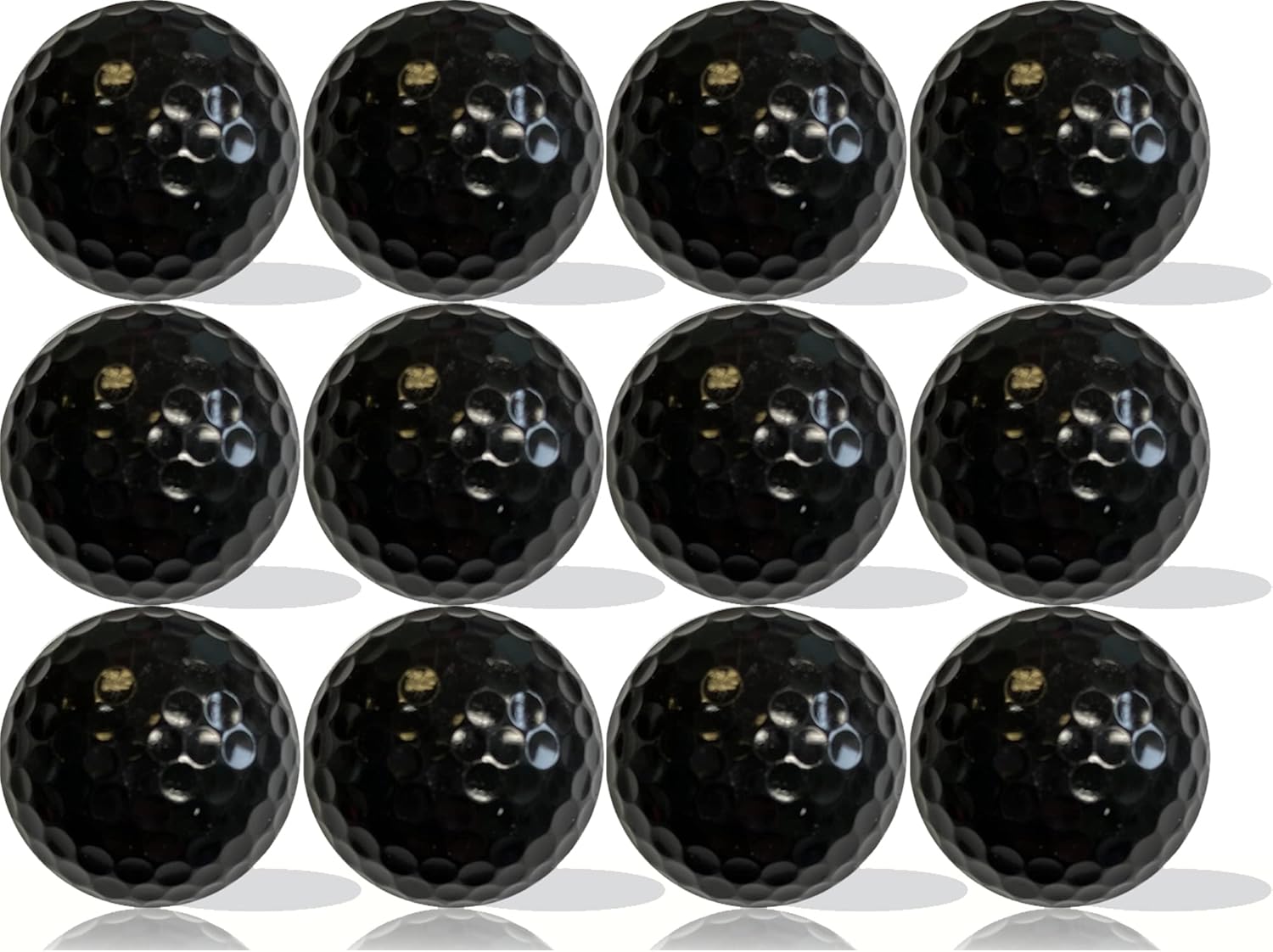 dozen black golf balls blank on a white background 