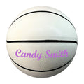 Load image into Gallery viewer, Custom All White No Brand Basketball with Purple Text

