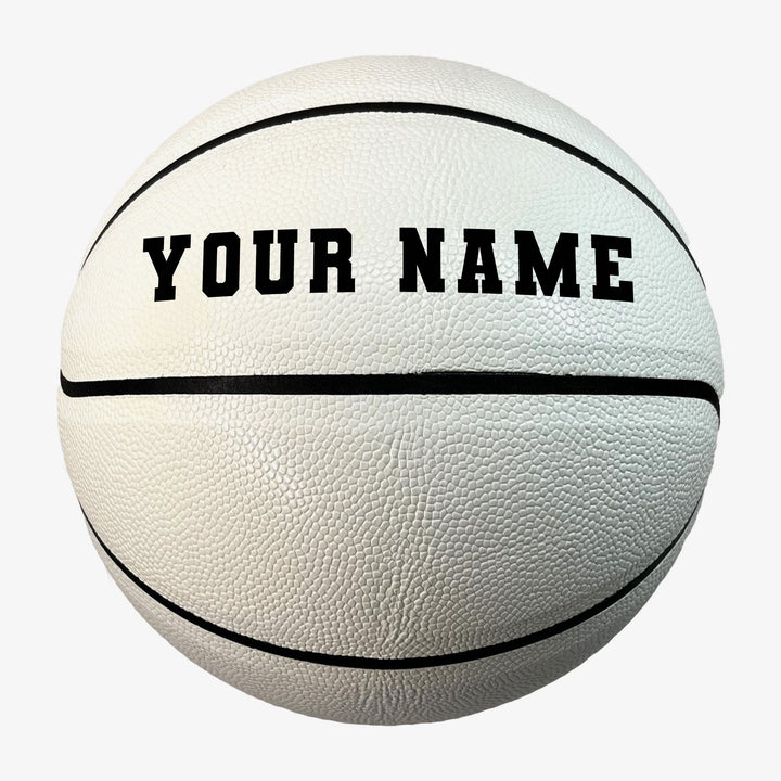 Custom All White No Brand Basketball with Black Text