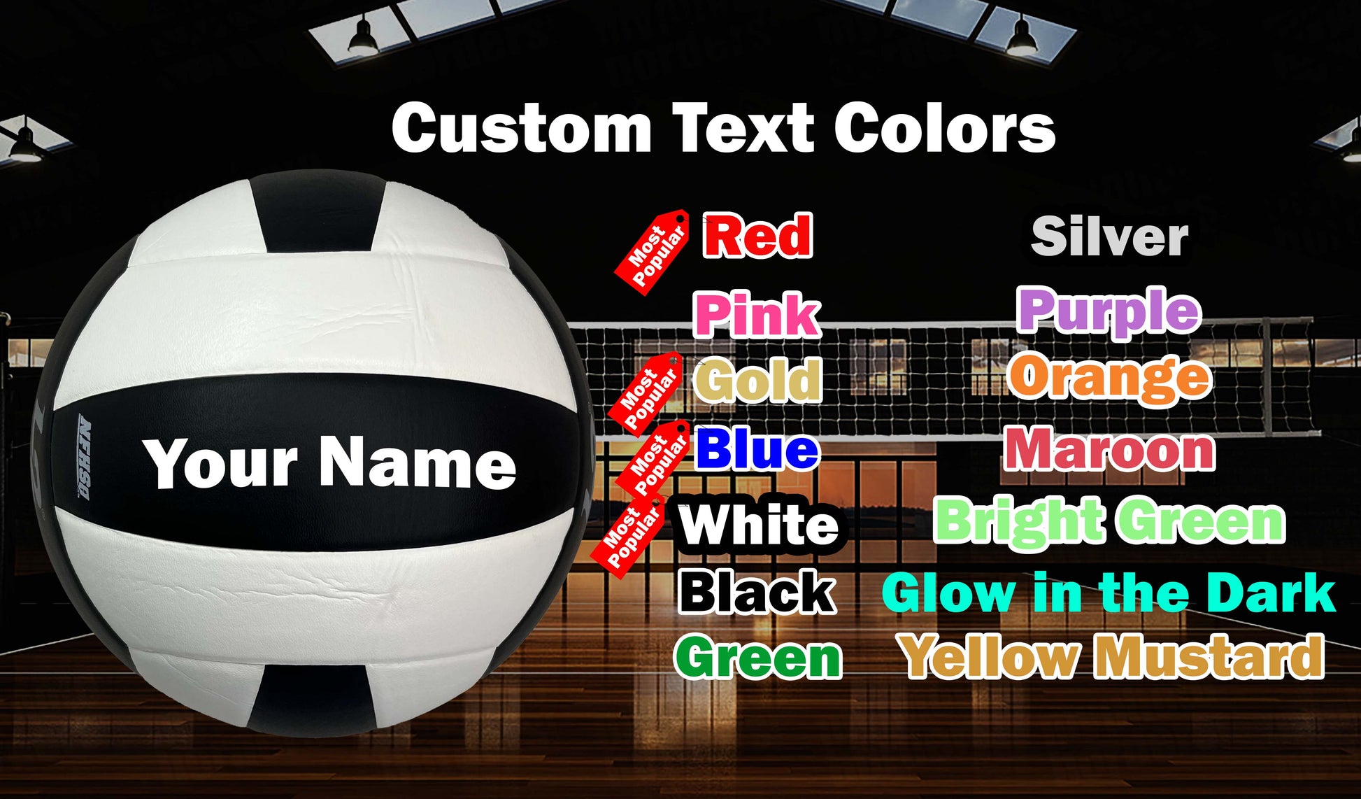 Custom Molten L2 Black and white Volleyball Custom Text Colors Option.