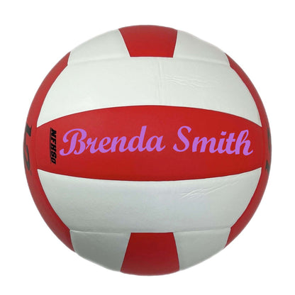 Customized Molten L2 Red and White Volleyball Script MT Bold Font in color Purple.