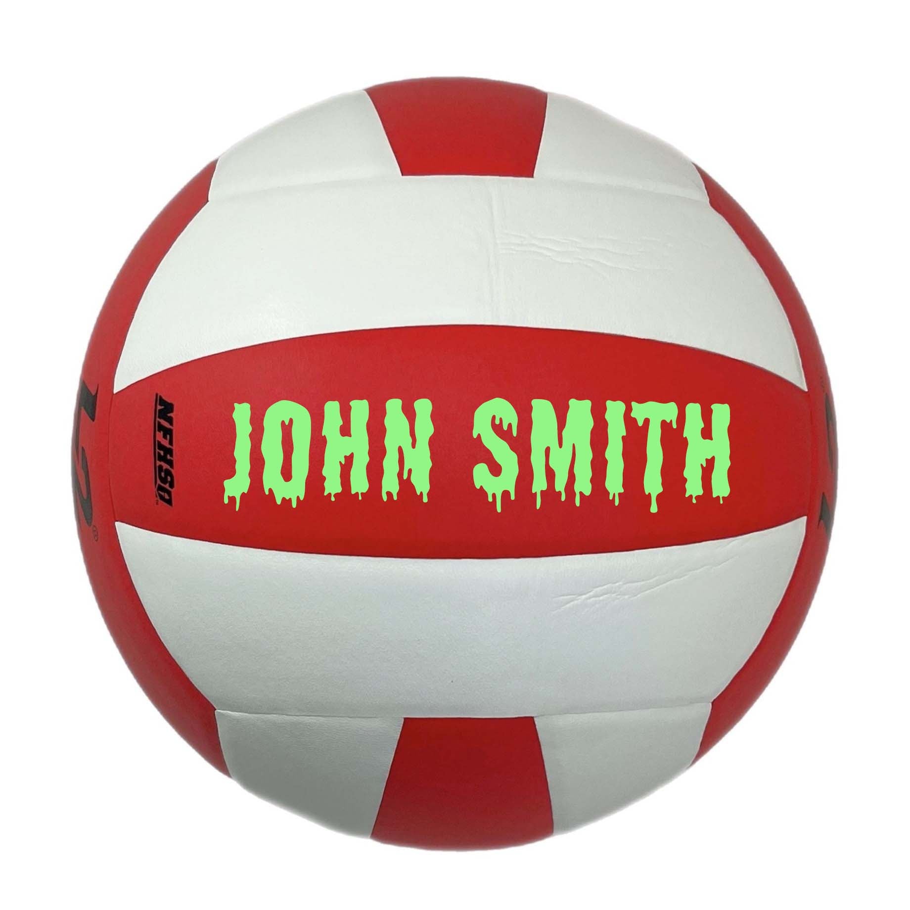 Customized Molten L2 Red and White Volleyball Drip Font in color Bright Green.