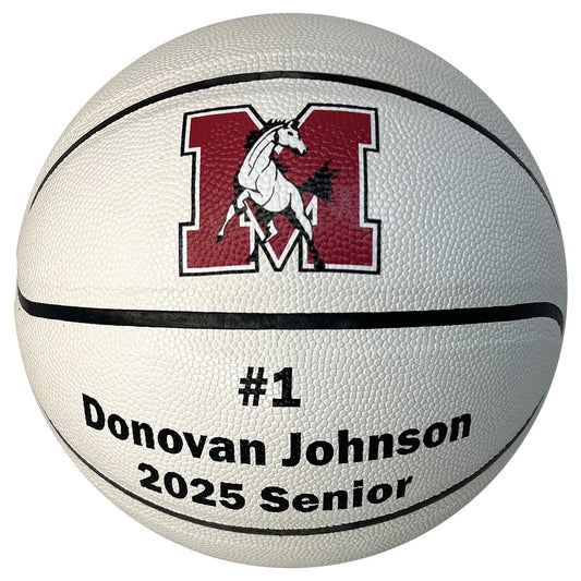 Custom All White Basketball with Colored Logo