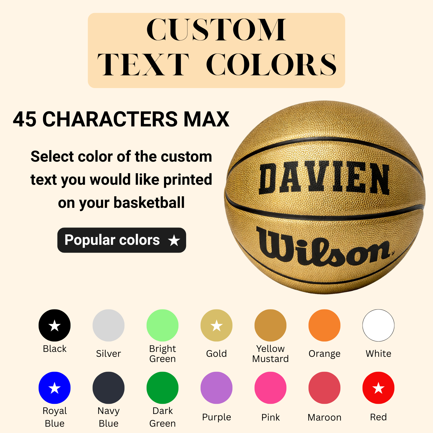 Customized Wilson Black and Gold Basketball Available in Multiple Text Colors