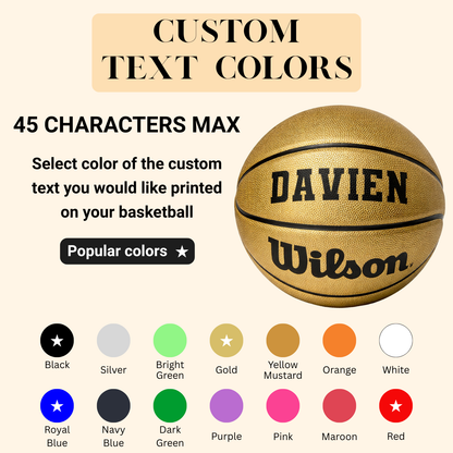 Customized Wilson Black and Gold Basketball Available in Multiple Text Colors